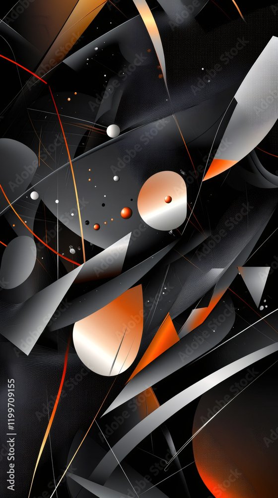 Poster Geometric elements intersecting, forming vibrant abstract pattern with bold linear interactions