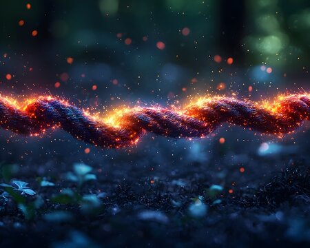 Glowing Digital Tug of War Fierce Business Competition Concept with Fiery Data Streams