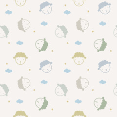 Face sheep cartoon so cute. On cloud star white background. Pattern seamless vector illustration. 