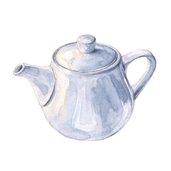Watercolor illustration of a white teapot
