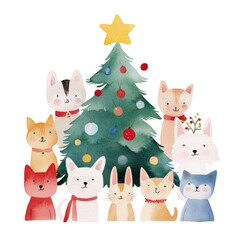 Cute Animals Celebrate Christmas with a Festive Tree