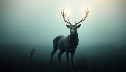 Majestic Stag in Misty Meadow Sunrise