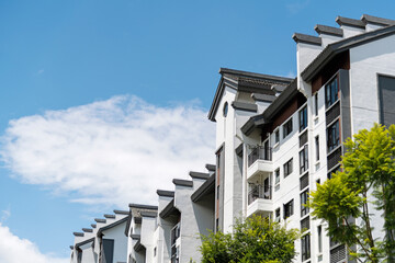 Modern apartment buildings with Chinese style rooftops
