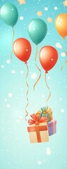 Joyful birthday celebration with colorful balloons and gift pile festive atmosphere cheerful setting playful concept