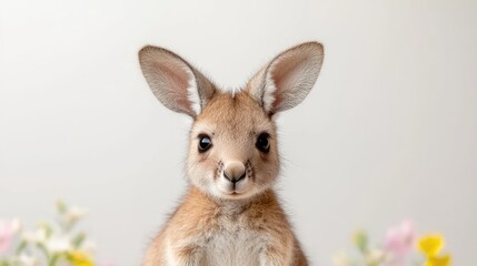 Obraz premium Cute Young Kangaroo in a Floral Setting