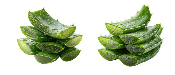 Fresh green aloe vera leaf isolated on transparent background