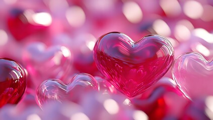 3D rendering of a Valentine's Day background with pink and red hearts in a love theme