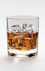 Refreshing Glass of Whiskey with Ice Cubes Captured in Elegant Detail, Perfect for Beverage Promotions and Lifestyle Imagery
