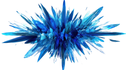 Abstract blue crystal spikes in a dynamic arrangement against a transparent background, ideal for modern design projects.