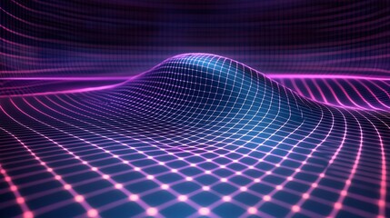 Abstract glowing grid wave, digital landscape.