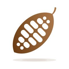 Cocoa beans isolated on a white background vector illustration. Cocoa pod. Fresh cocoa fruit, half sliced cacao pod with cacao beans inside. Trendy Flat logo. EPS 10