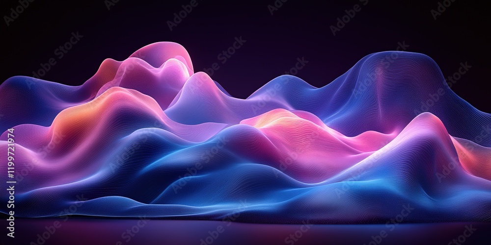 Poster colorful wave patterns create a mesmerizing display of light and motion in a digital landscape