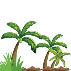 Lush green trees detailed brown trunk full canopy of leaves cartoon vector style