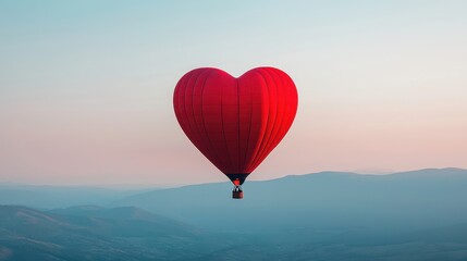 Fototapeta premium Heart Shaped Hot Air Balloon Floating Over Scenic Landscape at Dawn