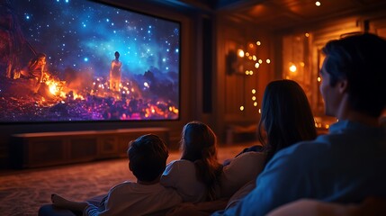 Obraz premium Family movie night home theater digital art cozy living space intimate setting