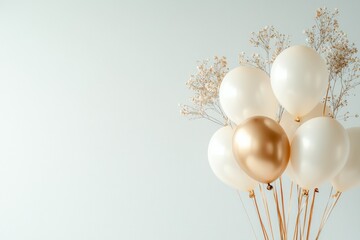Balloons and dried flowers create a festive decoration for a celebration or event