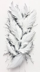 Obraz premium A cluster of white feathers against a stark white background. The delicate texture and soft monochrome palette evoke a sense of peace and serenity.