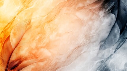 Abstract image of feathers in warm orange and cool gray tones.  A dreamy, textured background.