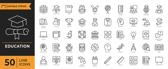 Education icon set. Containing Education, School, Learning, and more icons. Vector illuatration