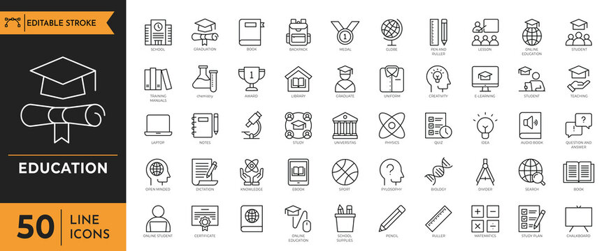 Education icon set. Containing Education, School, Learning, and more icons. Vector illuatration