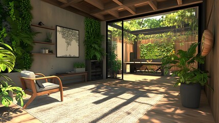 Tranquil Indoor Outdoor Living Space Designed With Lush Greenery