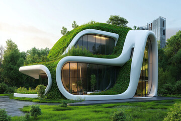 A self-sustaining biodome, futuristic ecological urban structure designed to support life within its massive and natural habitat, environmental-friendly