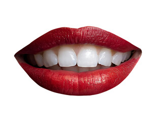 Fototapeta premium Sexy female lips with red lipstick isolated on white
