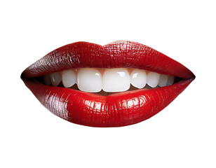 Obraz premium Sexy female lips with red lipstick isolated on white
