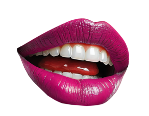 Sexy female lips with pink lipstick isolated on white.