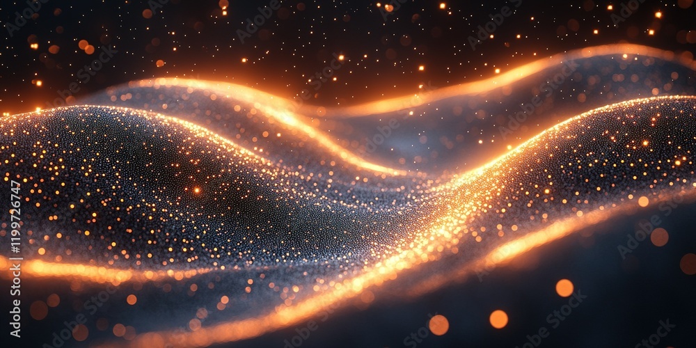 Poster dynamic waves of glowing particles create a mesmerizing visual experience in a dark environment