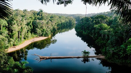 Tranquil River Bend Surrounded by Dense Forests in a Serene Natural Landscape