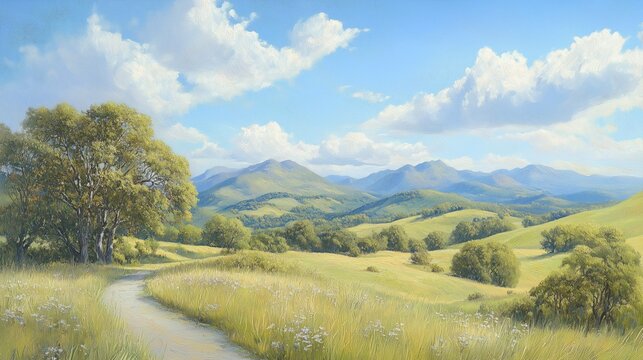 Country lane with hedgerows and rolling hills - generated AI