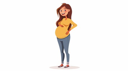 Cheerful pregnant woman posing on white background in cartoon style