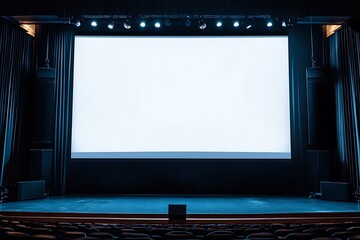 Empty Auditorium with Blank Projection Screen Ready for Presentation