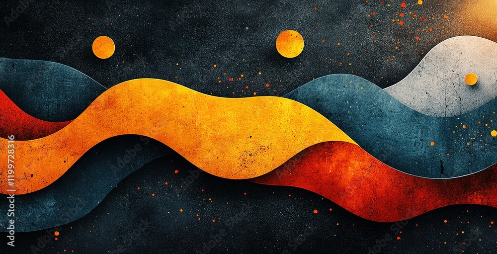 Poster abstract waves in vibrant colors create dynamic visual movement in a dark background