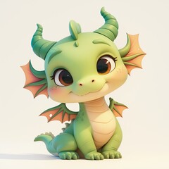 Fototapeta premium Cute dragon , cartoon, simple, has rich colors and ,white background. It has clean composition, simple design, 3D rendering, C4d for movie poster style. High quality - generated AI