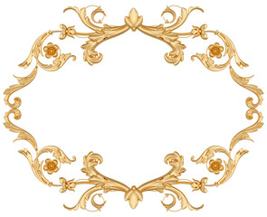 Golden frame on transparent background, cut out, 3D render
