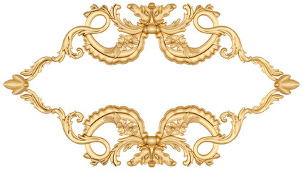 Golden frame on transparent background, cut out, 3D render
