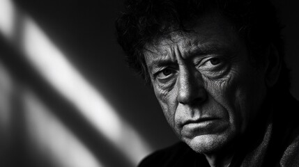 A close up monochrome potrait of a model lighting