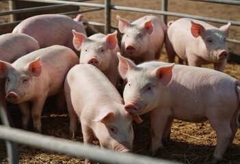 A sizable herd of pigs is standing together within a fenced area
