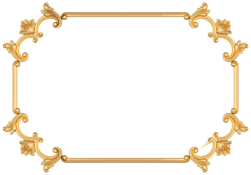 Golden frame on transparent background, cut out, 3D render
