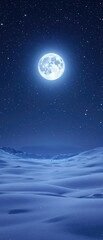 Fototapeta premium A nighttime scene with a full moon and stars shining above a snow-covered landscape, nighttime sky, full moon and stars