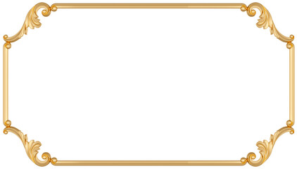 Golden frame on transparent background, cut out, 3D render
