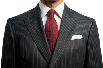 Elegant business attire featuring a pinstriped suit and a textured tie, perfect for formal occasions or professional settings