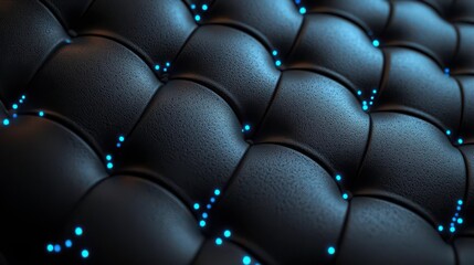 Obraz premium A close-up view of textured material featuring a dark, padded surface illuminated by subtle blue highlights.