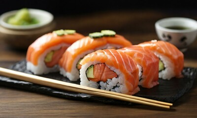 sushi with chopsticks