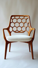 Stylish chair with honeycomb pattern, wooden frame, and soft cushion