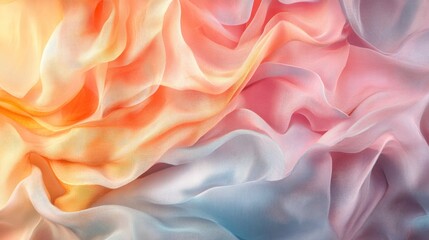 creative composition of layered organza fabric in pastel hues arranged to create dynamic and soft...