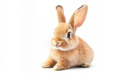 Fototapeta premium A cute rabbit sitting upright, ears perked up, isolated on a pure white background,