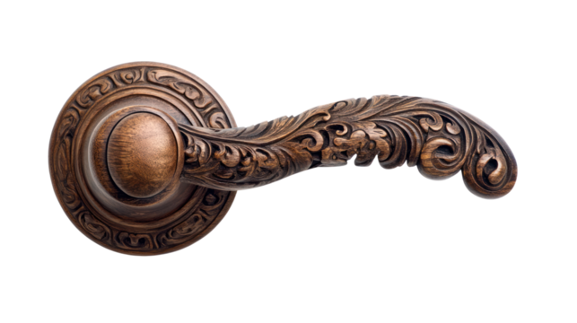 Ornate bronze door handle with intricate detailing, ideal for enhancing the artistic flair of interior design projects.
